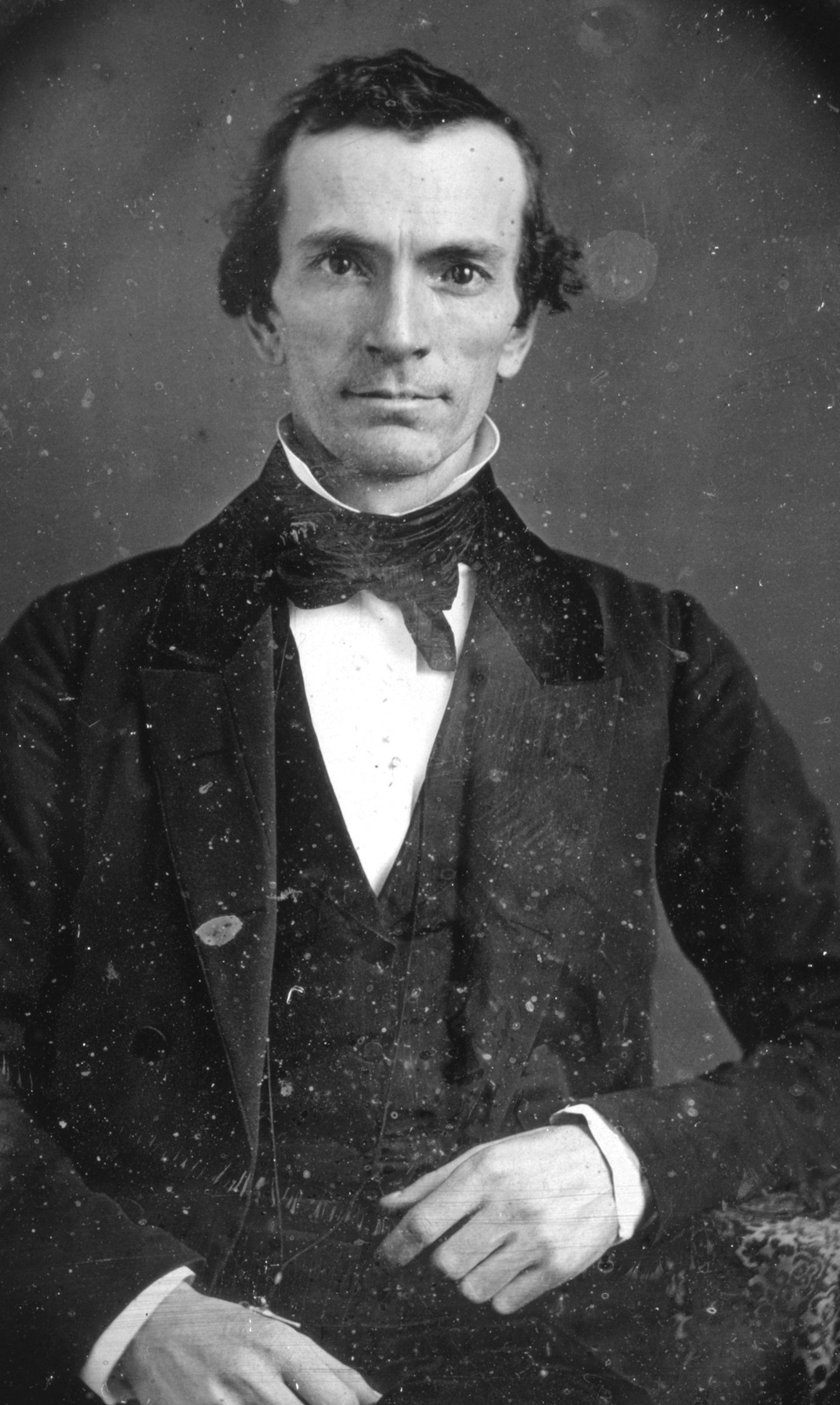 Daguerreotype portrait of Oliver Cowdery, c. 1848, the only known photographic likeness, identified with ~95% certainty by recent scholarly analysis.