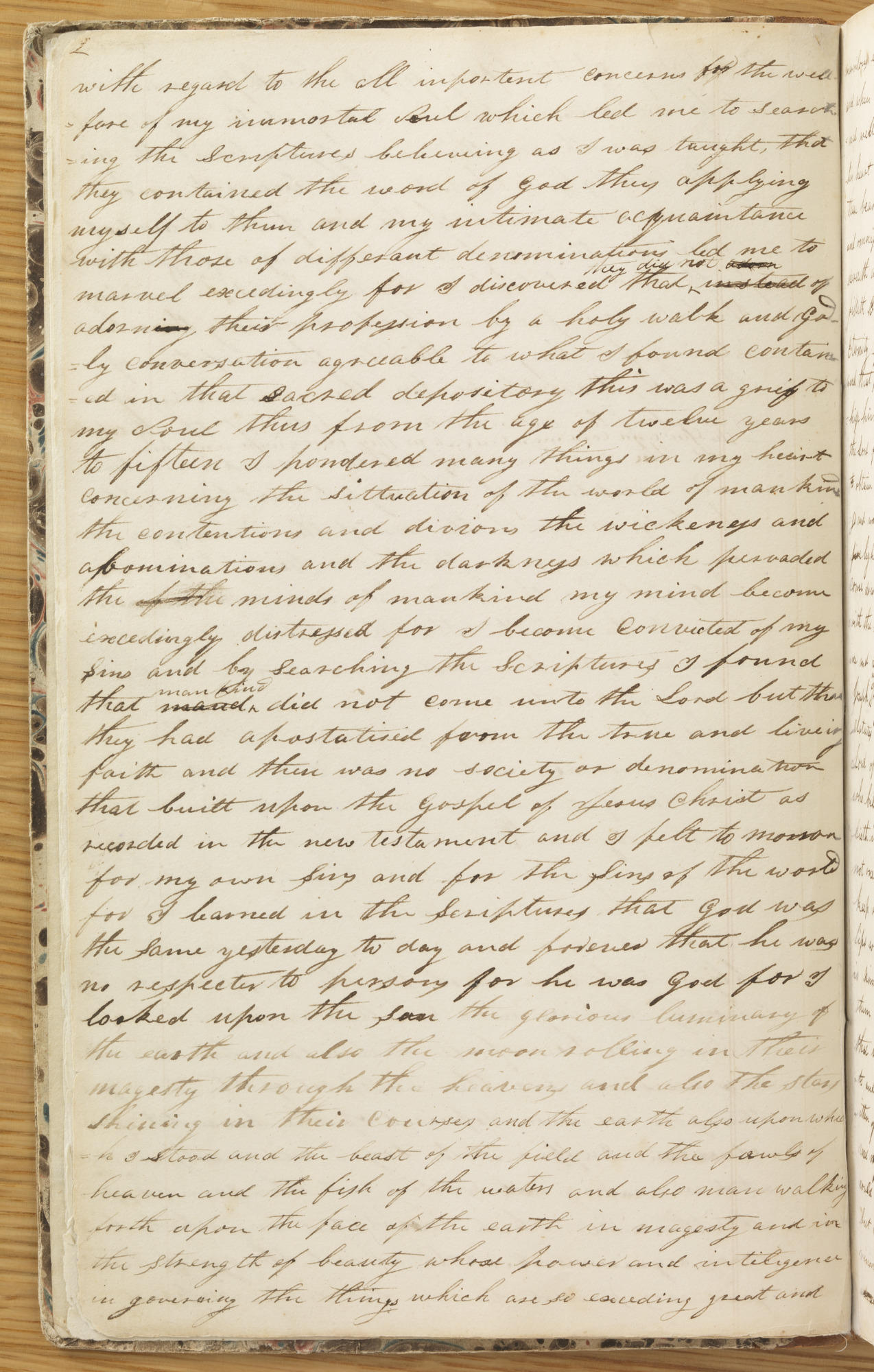 Manuscript page from Joseph Smith's earliest extant history (Summer 1832), preserved in Joseph Smith Letterbook 1, partly in his own hand and partly in scribe Frederick G. Williams's hand. The prospectus paragraph identifies four cardinal events of the Restoration including both 'the reception of the holy Priesthood by the ministring of Aangels' and 'a confirmation and reception of the high Priesthood after the holy order of the son of the living God.'