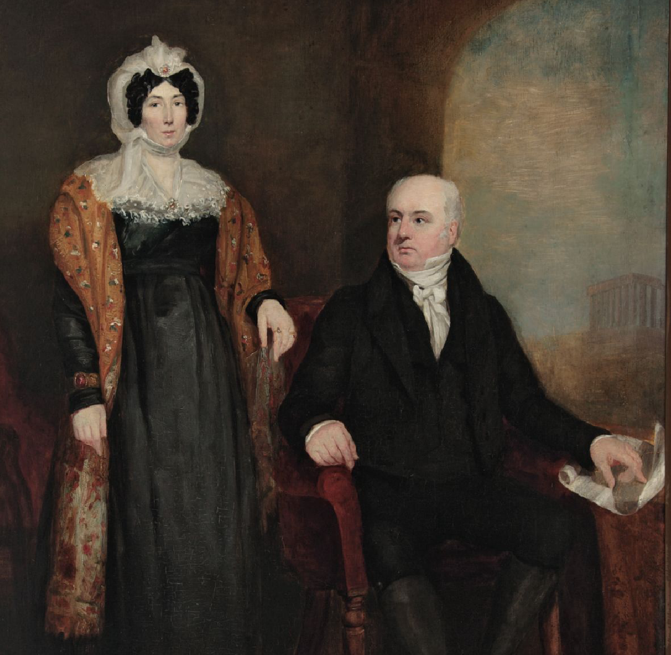 Oil-on-canvas portrait of Michael Linning and his wife Janet Wilson, painted between approximately 1828 and 1834. A middle-aged Scottish couple is shown in early-nineteenth-century dress; Michael Linning wears a dark coat and high-collared shirt, Janet Wilson is seated beside him.