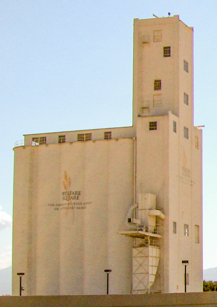 The 1940 granary at Welfare Square, the Church of Jesus Christ of Latter-day Saints' bishops' central storehouse complex in Salt Lake City.
